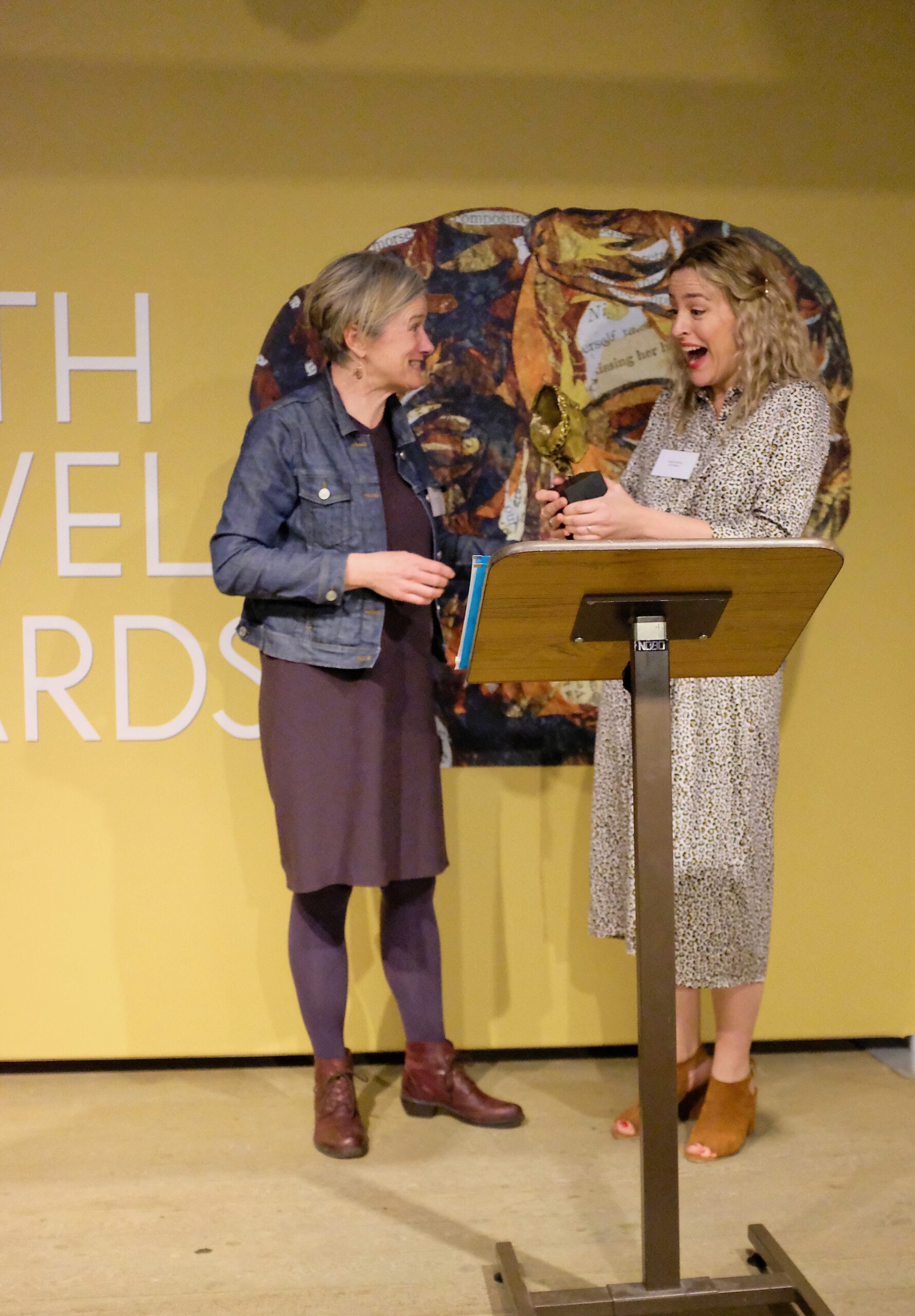 Hilary presenting Cassie 2018 Bath Children's Novel Award (c) E Seal